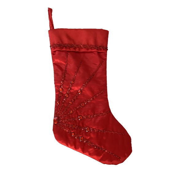 Red Christmas Stocking Shimmer Rhinestone Sequins Starburst 18" Holiday Stocking - Picture 1 of 7